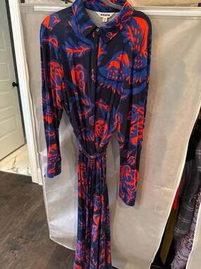 Boden Laura Jersey Midi Shirt Dress Blue and Red Floral Print